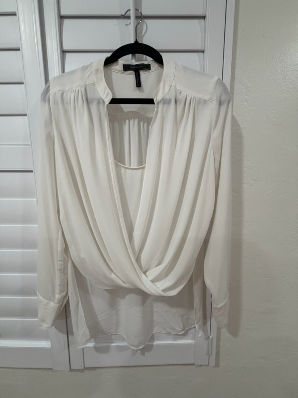 BCBGMaxAzria Ivory Draped Surplice Blouse